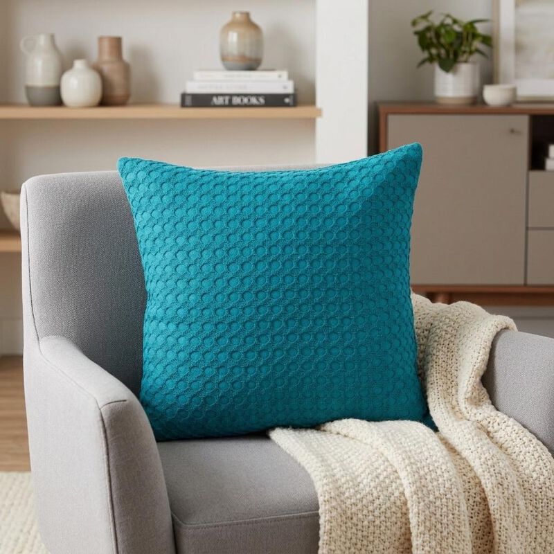 HomeRoots 20" Blue Cotton Throw Pillow With Texture image number 1