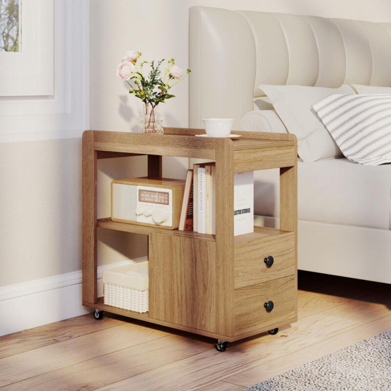 Hivvago 2-Drawer Sofa Side Table with Shelves for Living Room