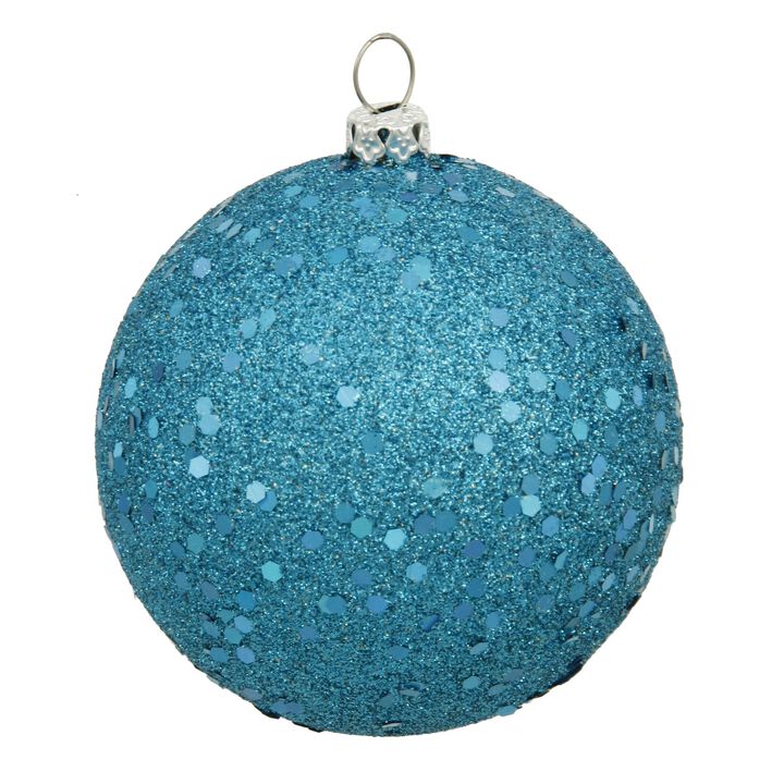 Vickerman 6" Turquoise Sequin Ball Ornament, 4 per Bag