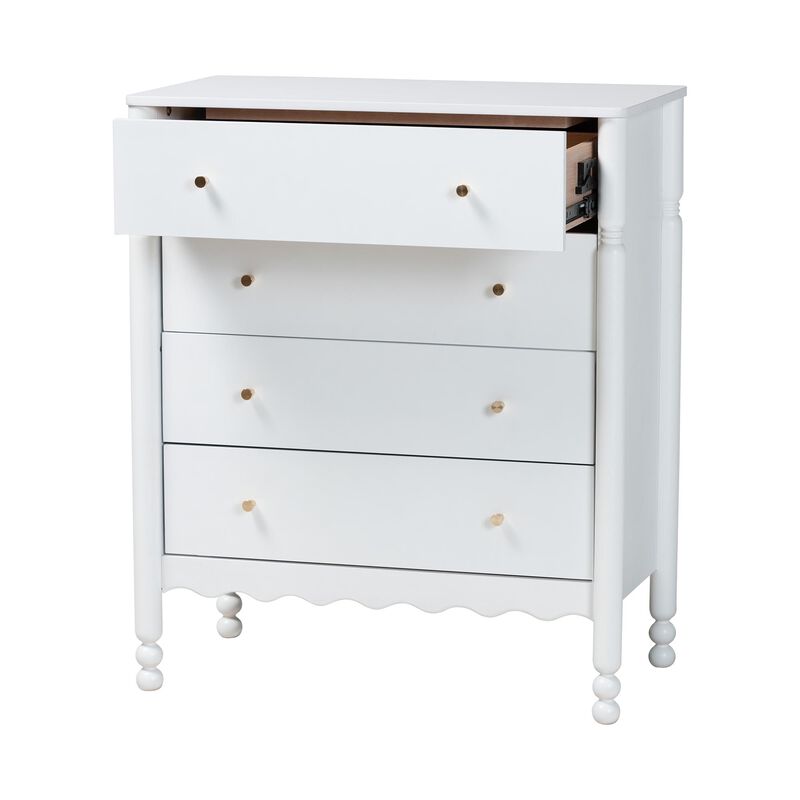 Baxton Studio Hoffman Chest - 4-Drawer Vertical Storage Cabinet with Scalloped Apron and Turned Legs for Bedroom image number 2