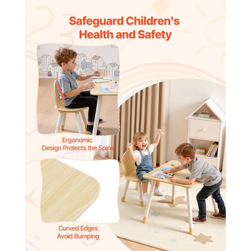 Kids Activity Table and 2 Chairs Set for Crafts, Reading and Drawing-Natural image number 3
