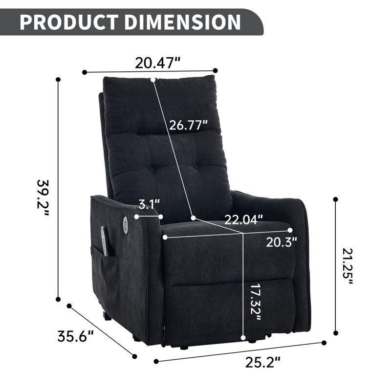 Chenille Power Lift Recliner Chair 155&deg; Recliner with Massage Heat & USB image number 9