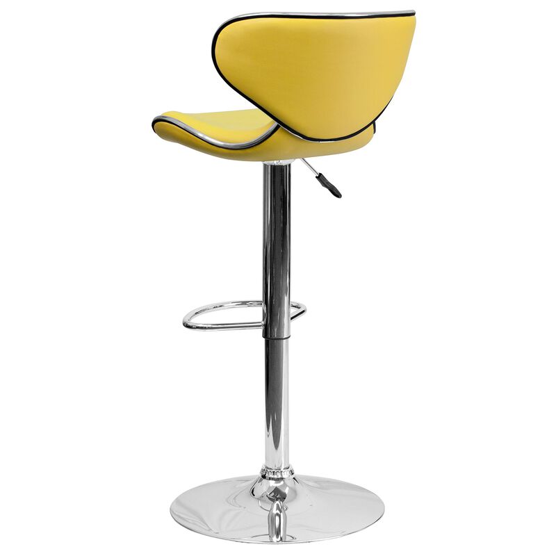Flash Furniture Devin Contemporary Cozy Mid-Back Yellow Vinyl Adjustable Height Barstool with Chrome Base