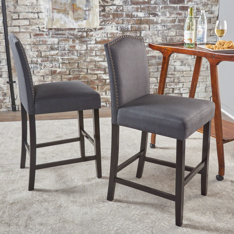 Upholstered Counter Height Barstools with Nailhead Trim(Set of 2)