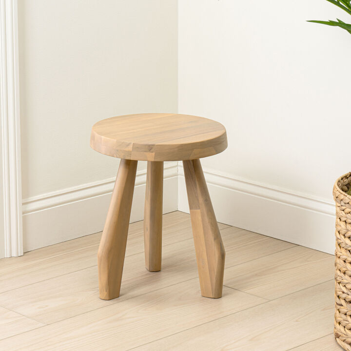 Terra Rustic Coastal Acacia Wood Tripod Round Indoor/Outdoor Accent Stool
