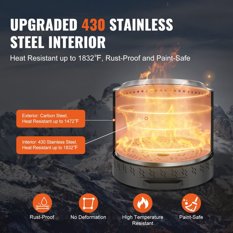 Portable Smokeless Wood Burning Fire Pit with Removable Ash Pan for Camping Patio-Black image number 4