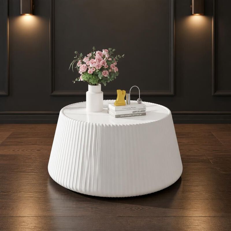 GOODSILO Round Cup Shape Sintered Stone Top Modern Coffee Table for Living Room, Bedroom and Office as Side or Bedside Accent image number 2