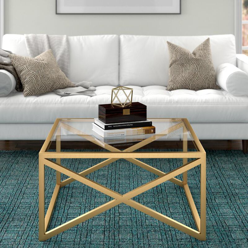 Hudson&Canal Calix 32'' Wide Square Coffee Table in Brass