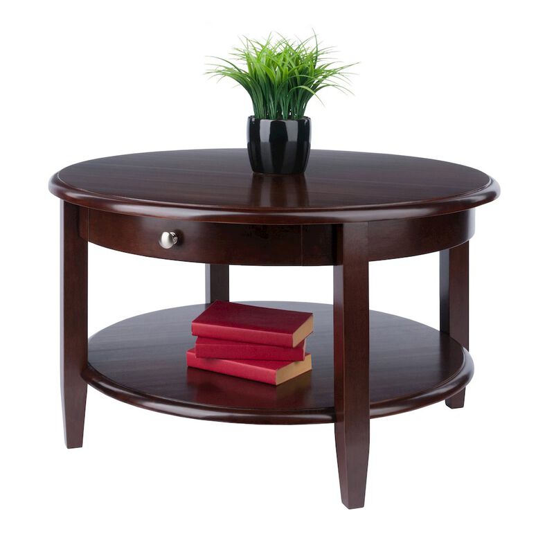 Winsome Wood Concord Round Coffee Table with Drawer and Shelf