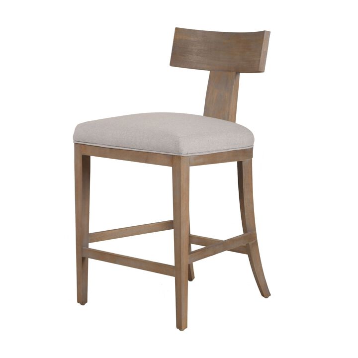 Cid Sten 27 Inch Counter Height Chair, T Shape Back, Beige Linen, Brown - Benzara