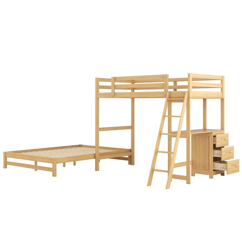 Whisen Morden Design Twin over Full Bunk Bed with Built-in Desk and Three Drawers