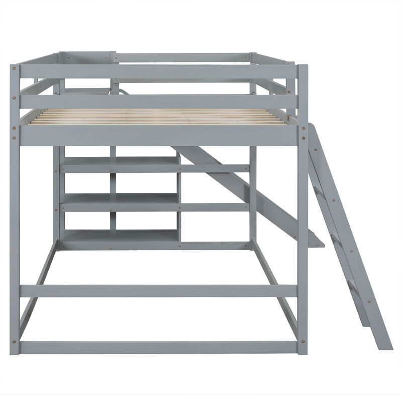 Whisen Full over Full Bunk Bed with Slide & Shelves, Solid Pine for Kids Bedroom image number 6