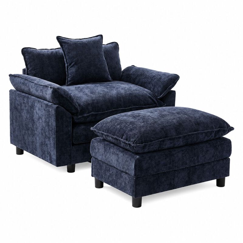 Envelor Chenille Upholstered Accent Chair with Ottoman, Set of 2 image number 0