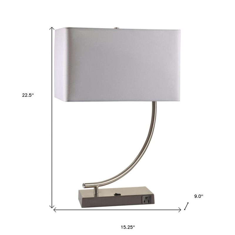 Hivvago 23" Silver Curved Table Lamp With White Rectangle Shade