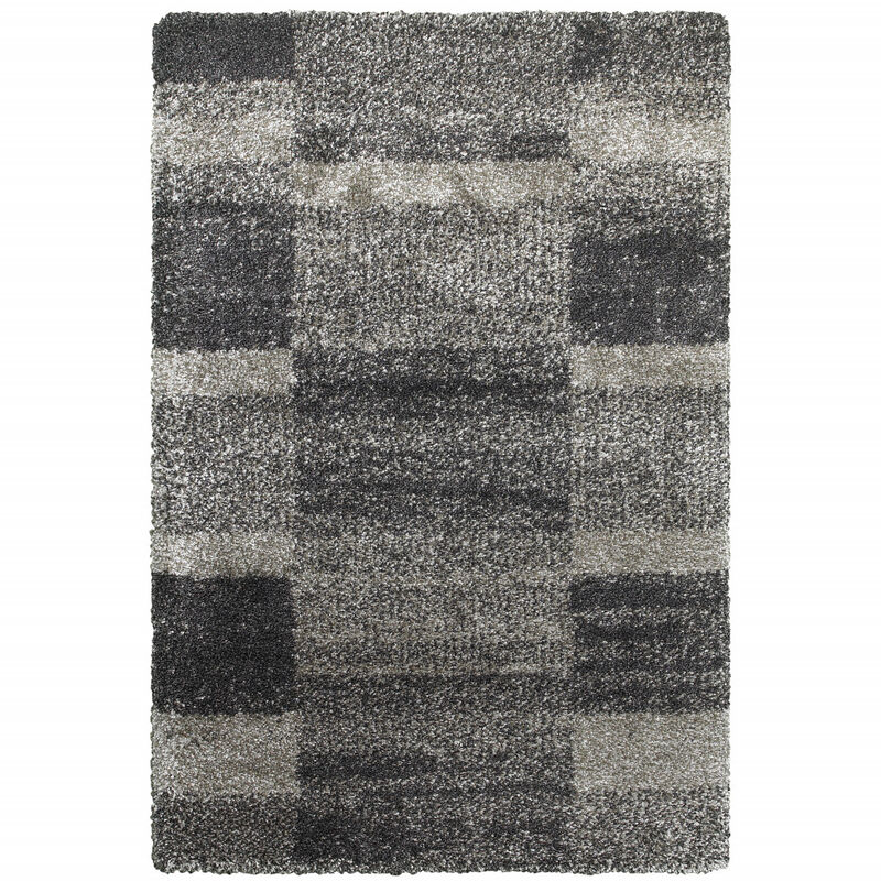 4 X 6 charcoal Silver And grey geometric Shag Power Loom Stain Resistant Area Rug
