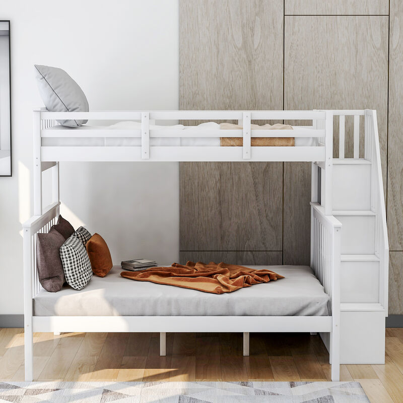 Merax Stairway Twin-Over-Full Bunk Bed with Storage and Guard Rail image number 2