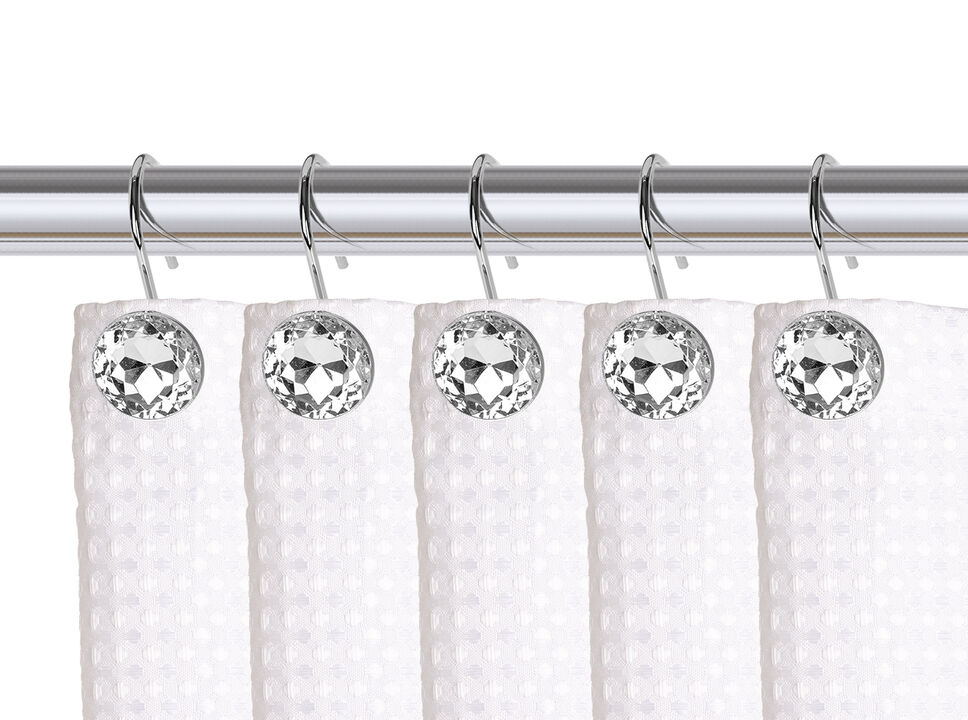 Utopia Alley Rust-Resistant Metal Shower Curtain Hooks with Large Crystal, Set of 12