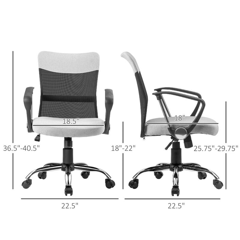 Mid Back Ergonomic Desk Chair Swivel Mesh Fabric Computer Office Chair with Backrest, Armrests, Rocking, Adjustable Height, Grey/Black