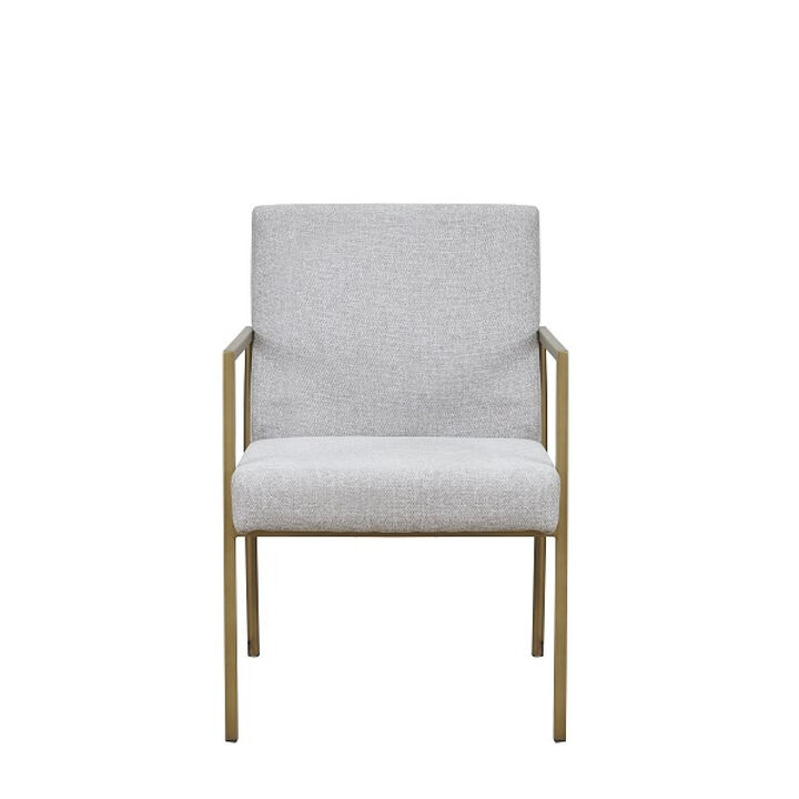 HomeRoots Light Gray And Brass Upholstered Fabric Dining Arm Chair