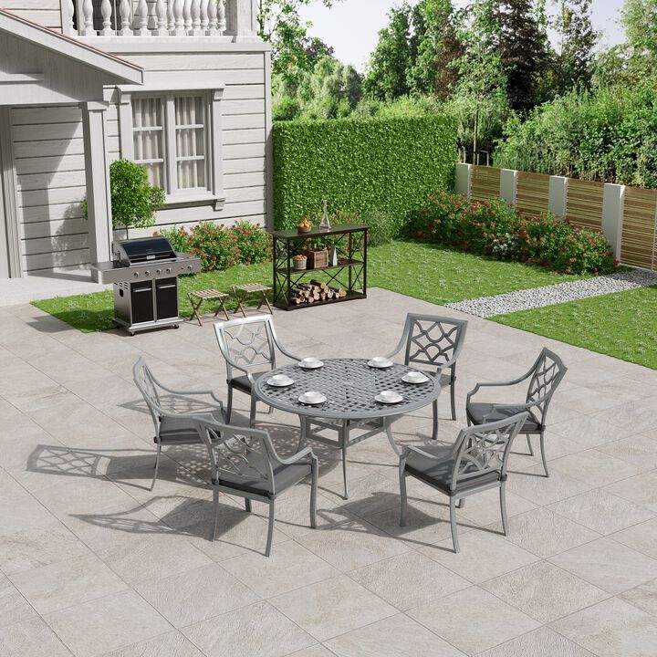 Mondawe 7 Pieces Cast Aluminum Outdoor Patio Dining Set included Armchairs with Cushion
