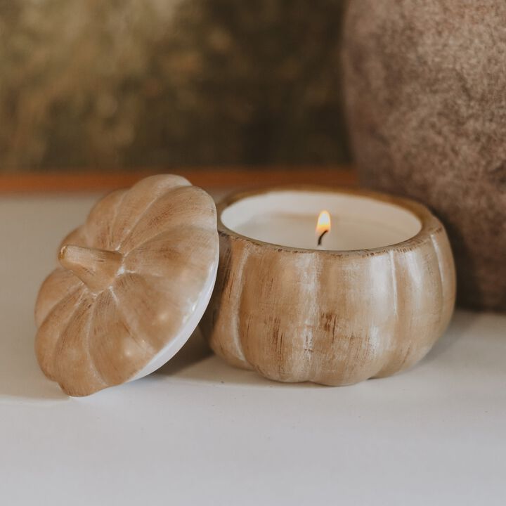 Sweet Water Decor Pumpkin Spice 8 oz Candle, Faux Wood Pumpkin Jar