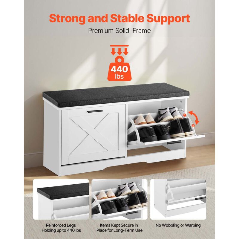 Entryway Shoe Storage Bench with Cushion, Flip Drawers and Shoe Organizer Rack image number 6