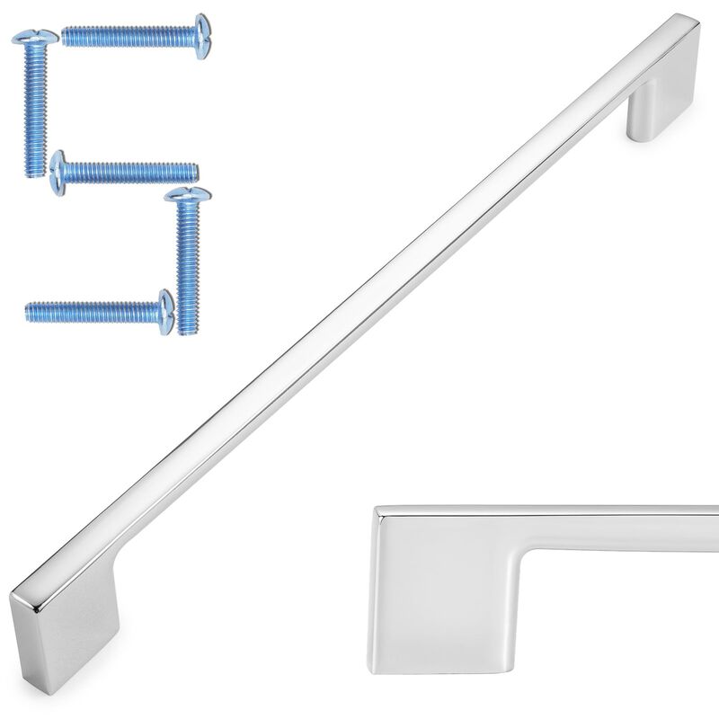 KOOFIZO Wide Foot Cabinet Bar Pull - Chrome Modern Solid Handle, 8.8 Inch/224mm Screw Spacing, Pack of 5 for Kitchen Cupboard Do