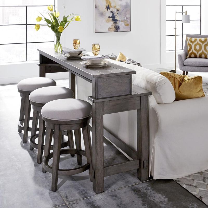 Liberty Furniture Modern Farmhouse Console Bar Table in Dusty Charcoal w/ Heavy Distressing image number 5