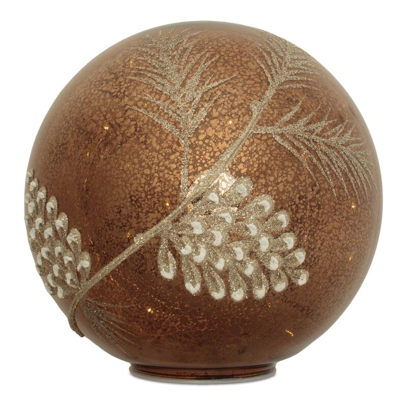 2-Piece LED Pinecone Globe Set – Winter Holiday Decor with Built-In Lights, Faux Pine, and Snow Accents for Mantel or Table