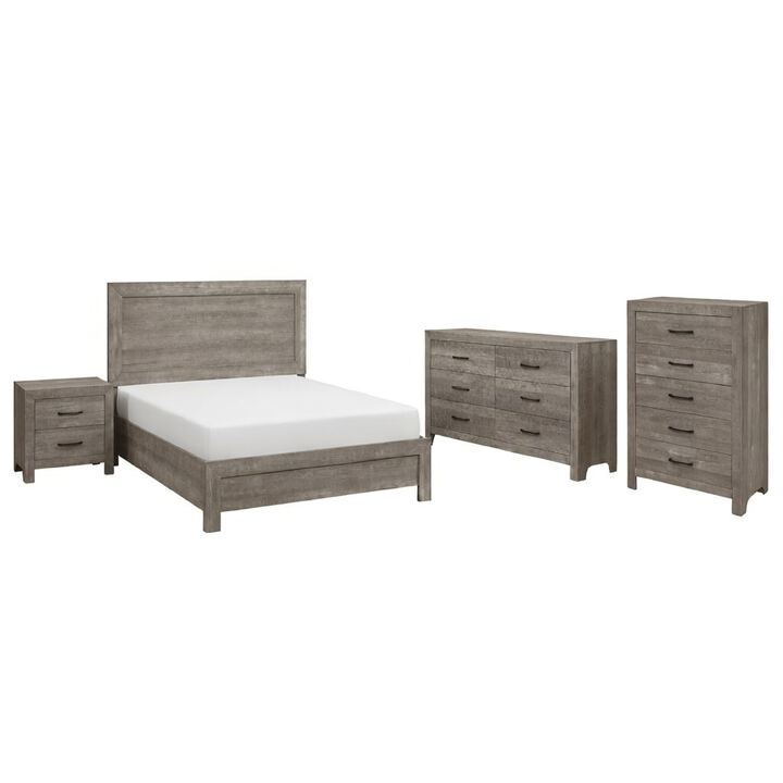 Queen Size Bedroom Set, Traditional Carved Wood Design, Gray Finish, 4-Piece Set with Bed, Nightstand, Dresser and Chest