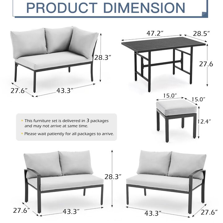 Mondawe 7 Pieces Modern Outdoor Conversation Set Patio Furniture with Waterproof, Outdoor Dining Sofa Set with Cushions for Balcony, Porch, Lawn