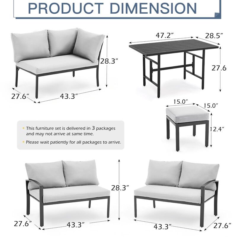 Mondawe 7 Pieces Modern Outdoor Conversation Set Patio Furniture with Waterproof, Outdoor Dining Sofa Set with Cushions for Balcony, Porch, Lawn