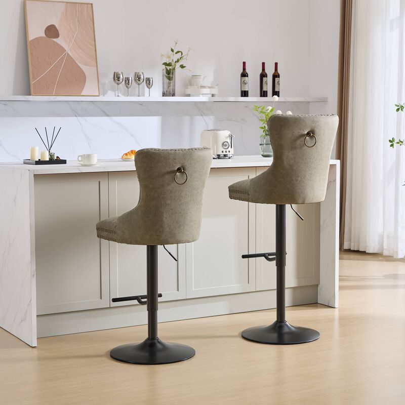 Tufted Retro Adjustable Swivel Bar Stools, Set of 2, Counter Height Chairs image number 2