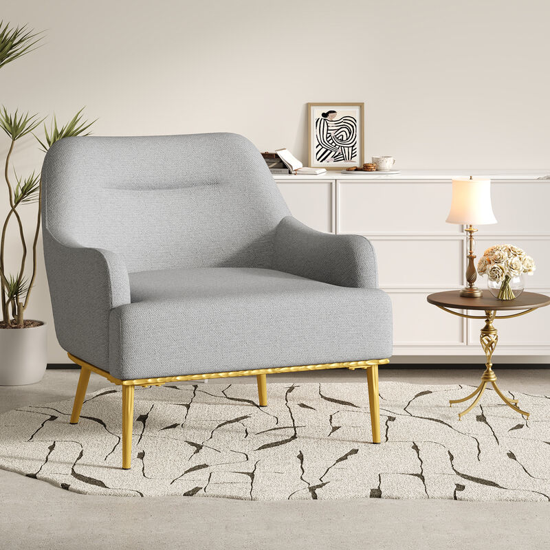 Merax Modern Curved Chenille Accent Chair with Gold Metal Legs image number 1