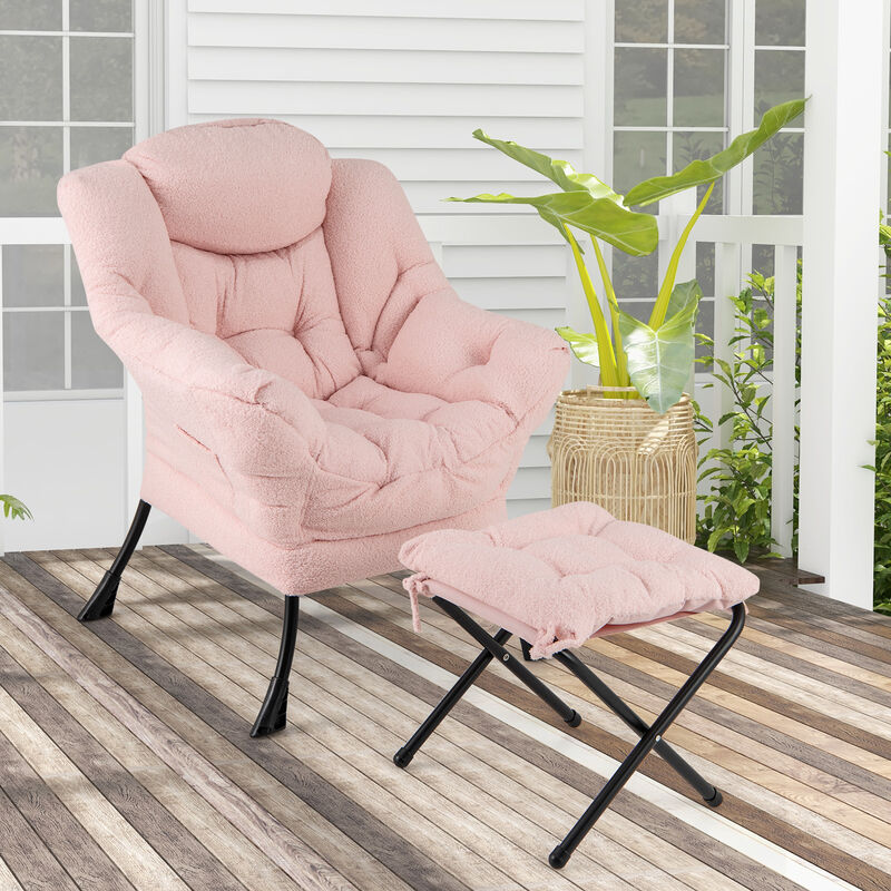 Modern Accent Chair with Folding Footrest and Removable Head Pillow