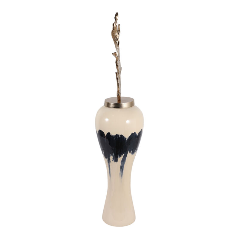 Metal Vase W/ Leaf Like Lid image number 4