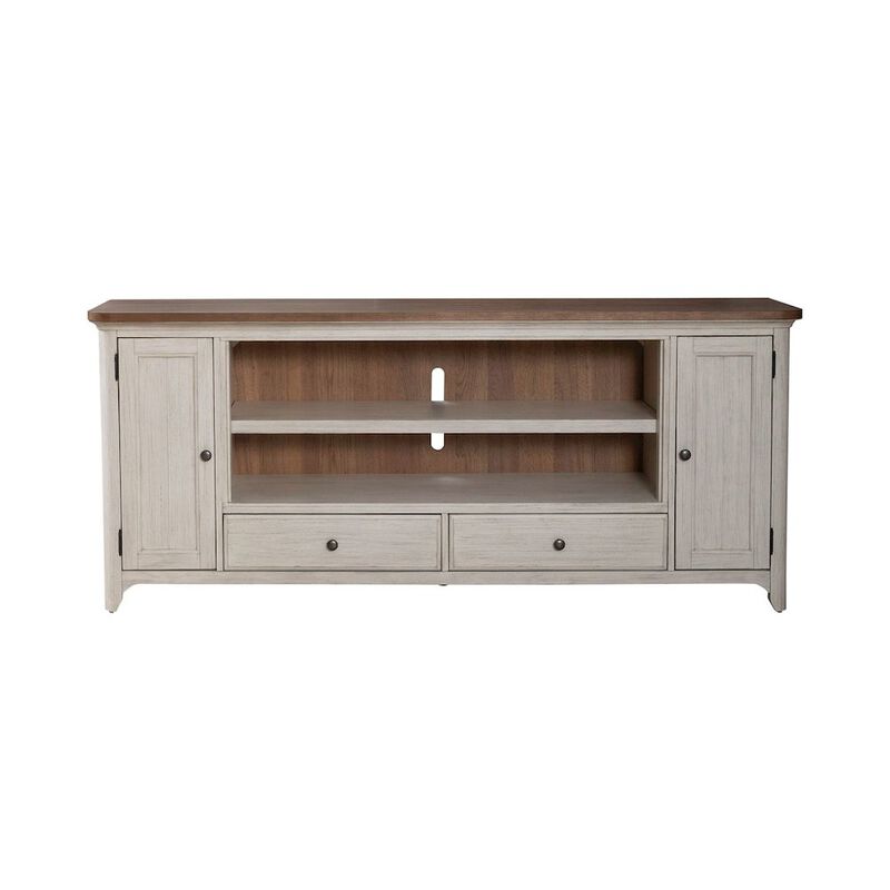 Liberty Furniture Farmhouse Reimagined 80 Inch TV Console  - Antique White with Chestnut Tops image number 0