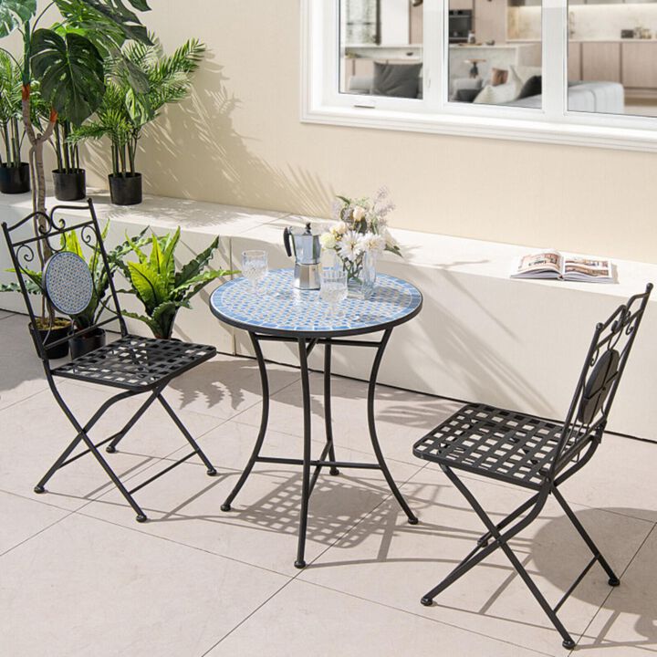 Hivvago 3 Pieces Patio Bistro Set Outdoor Furniture Mosaic Table Chairs