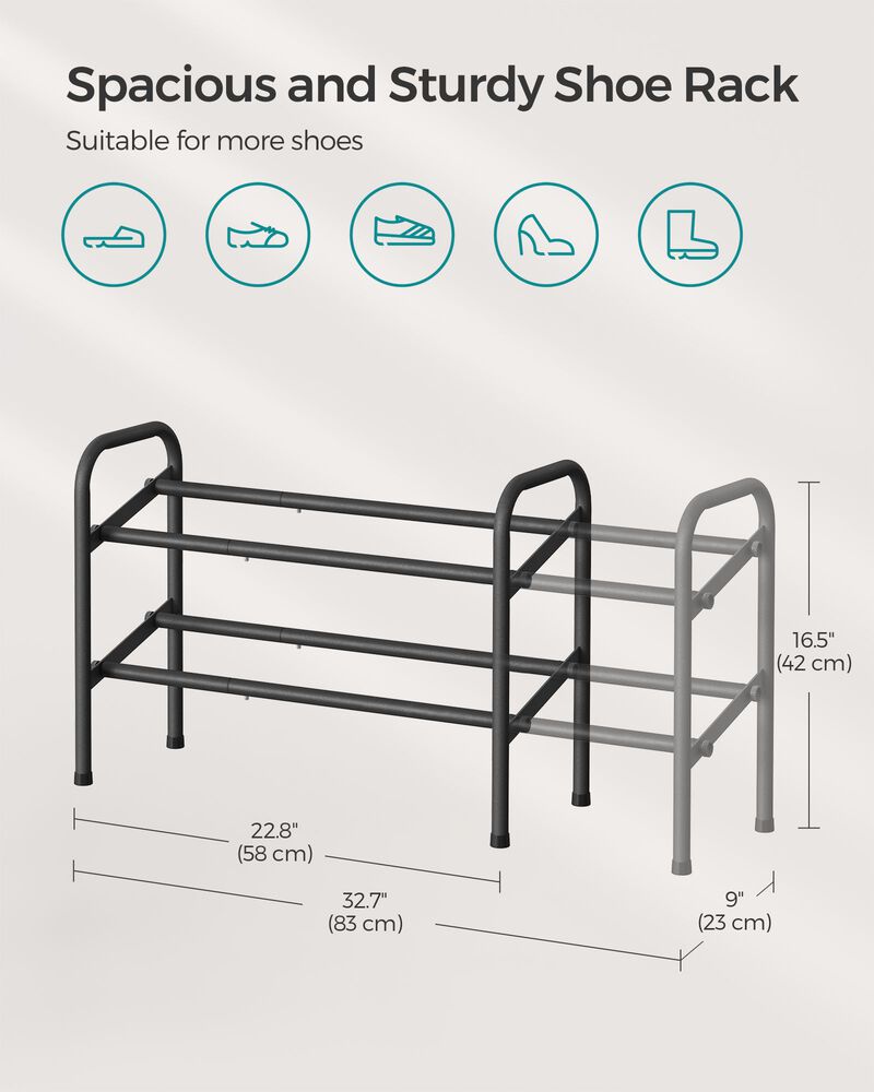 2-Tier Durable Metal Shoe Rack Organizer with Space-Saving Design for Shoes and Storage
