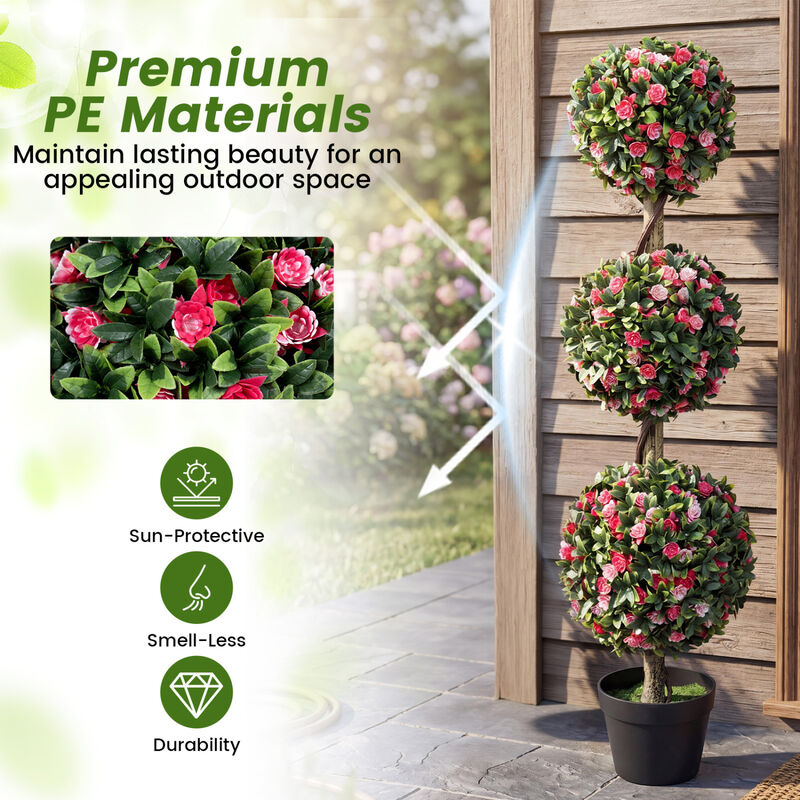 Set of 2 Decorative Triple Ball Rose Topiary Trees 43.5 Inch Indoor Outdoor image number 5
