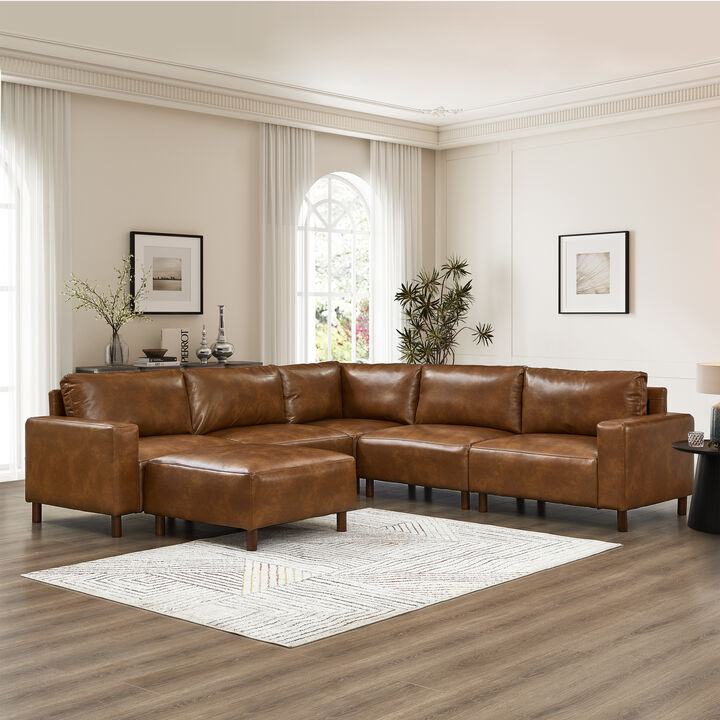 Resgok Mid‑Century Modern Breathable Faux‑Leather Sectional Sofa
