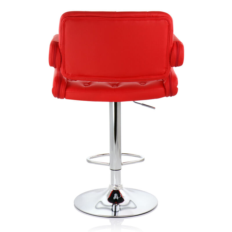 Elama Faux Leather Tufted Bar Stool in Red with Chrome Base and Adjustable Height image number 5