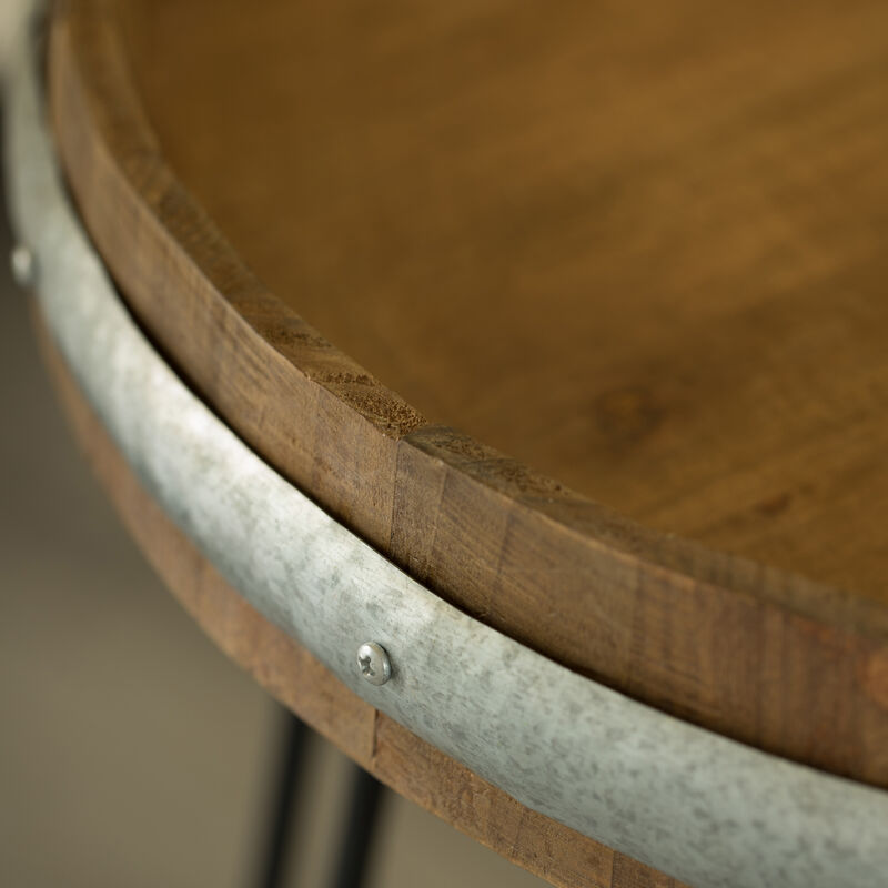 Wooden Wine Barrel Head End Table Accent