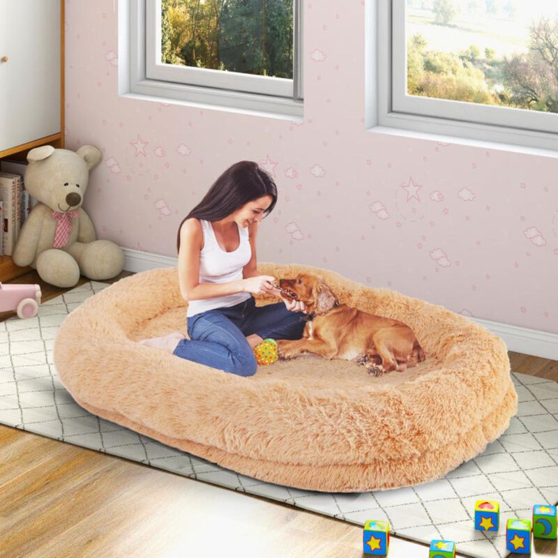 Hivvago Washable Fluffy Human Dog Bed with Soft Blanket and Plump Pillow
