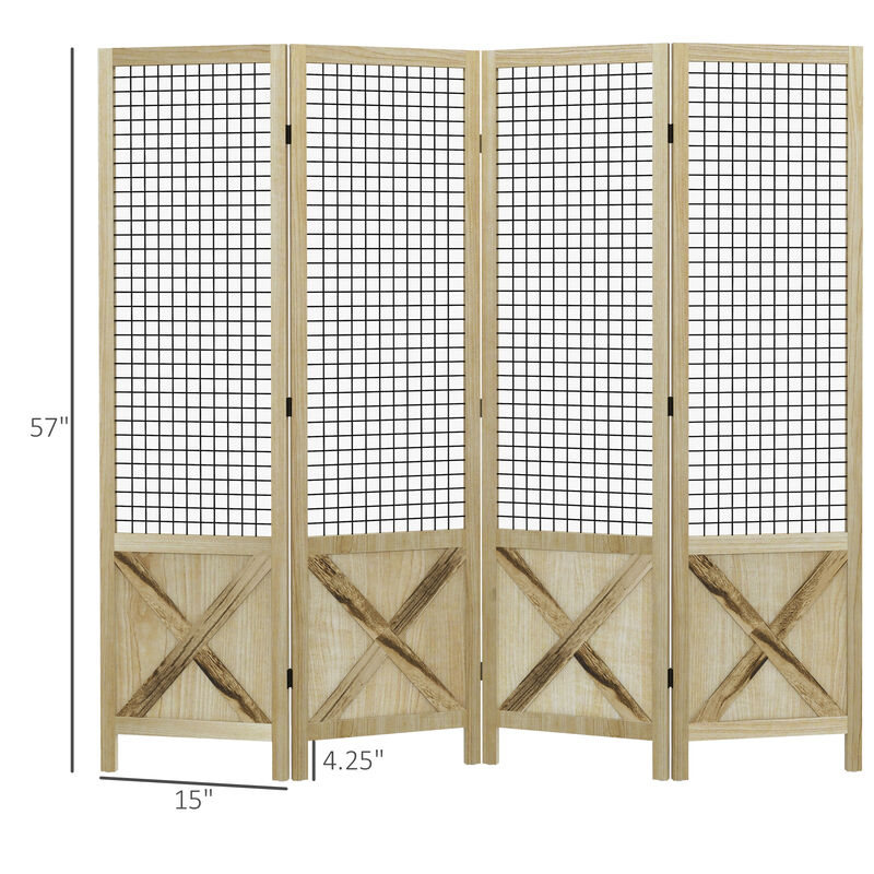 4.7' 4 Panel Room Divider, Indoor Privacy Screens for Home, Natural
