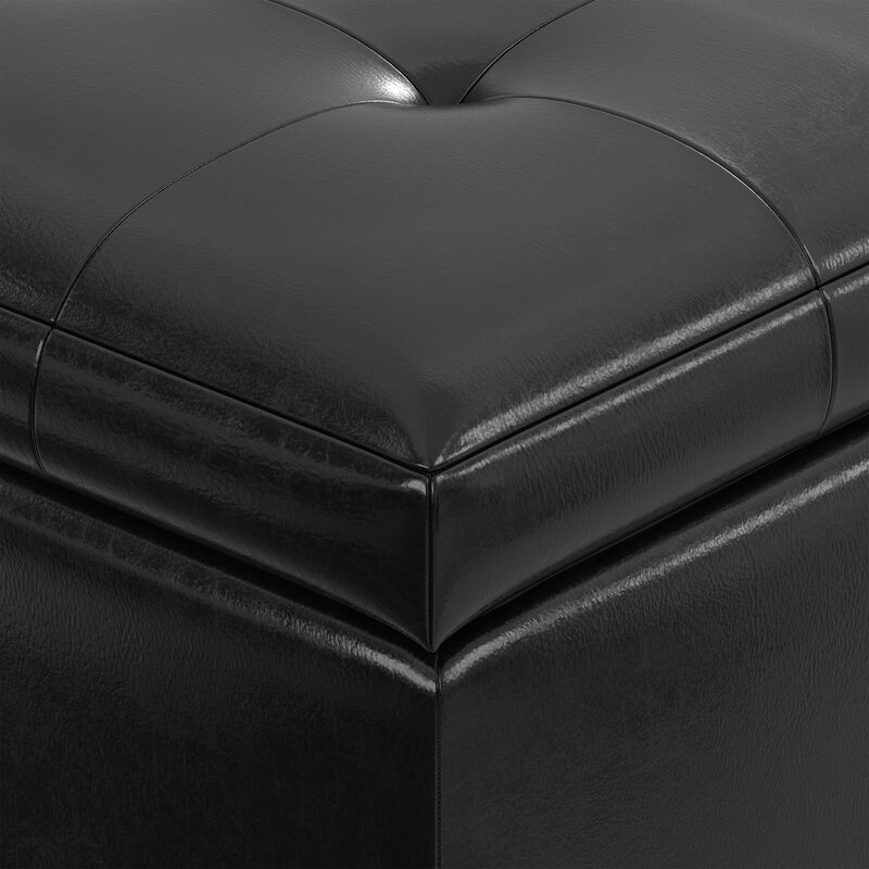 Cosmopolitan 34 inch Wide Transitional Rectangle Storage Ottoman in Midnight Black Vegan Faux Leather, Assembled image number 8