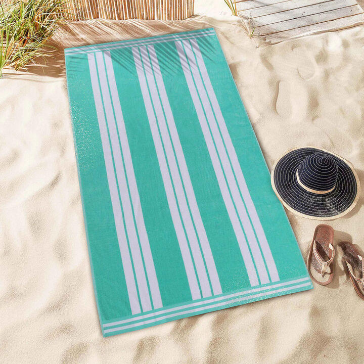 Cabana-Style Striped Cotton Beach Towel Set, Extra-Large and Absorbent