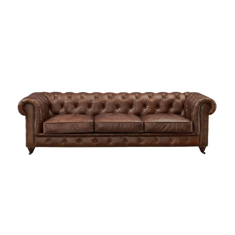 Crafters and Weavers Century Chesterfield Sofa - Dark Brown Leather