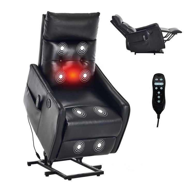Faux Leather Power Lift Recliner Chair 155&deg; Recliner with Massage Heat & USB
