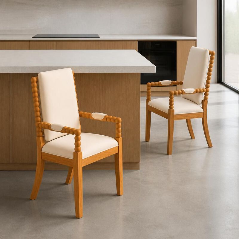 GOODSILO Set of 2 Solid Rubber Wood Upholstered Dining Chairs, Ergonomic Comfortable Seating for Dining Room Kitchen Restaurant and Cafe image number 2